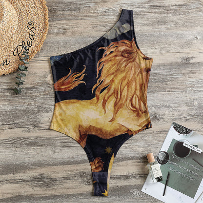 Watercolor Leo Zodiac Sign Print One Shoulder Bodysuit