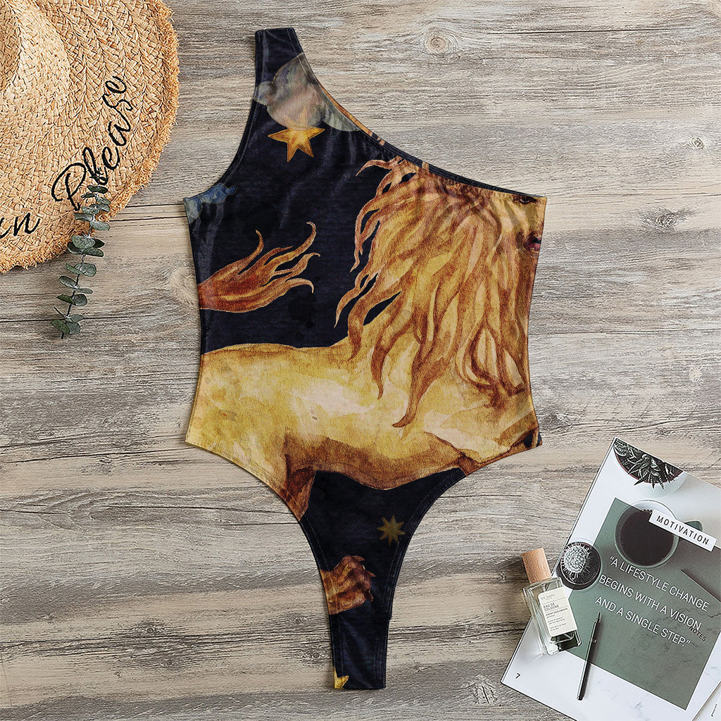 Watercolor Leo Zodiac Sign Print One Shoulder Bodysuit