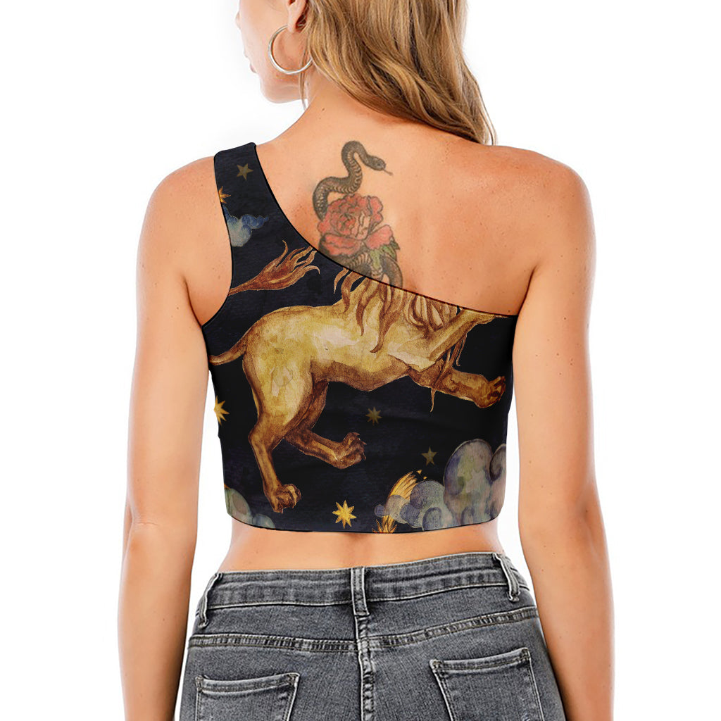 Watercolor Leo Zodiac Sign Print One Shoulder Crop Top