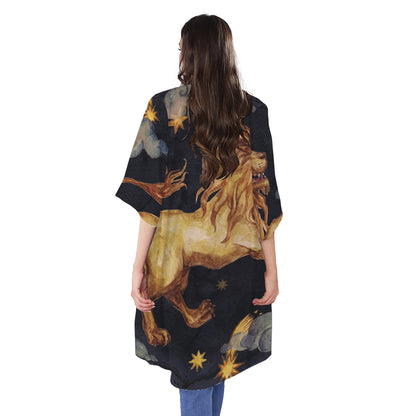 Watercolor Leo Zodiac Sign Print Open Front Beach Cover Up