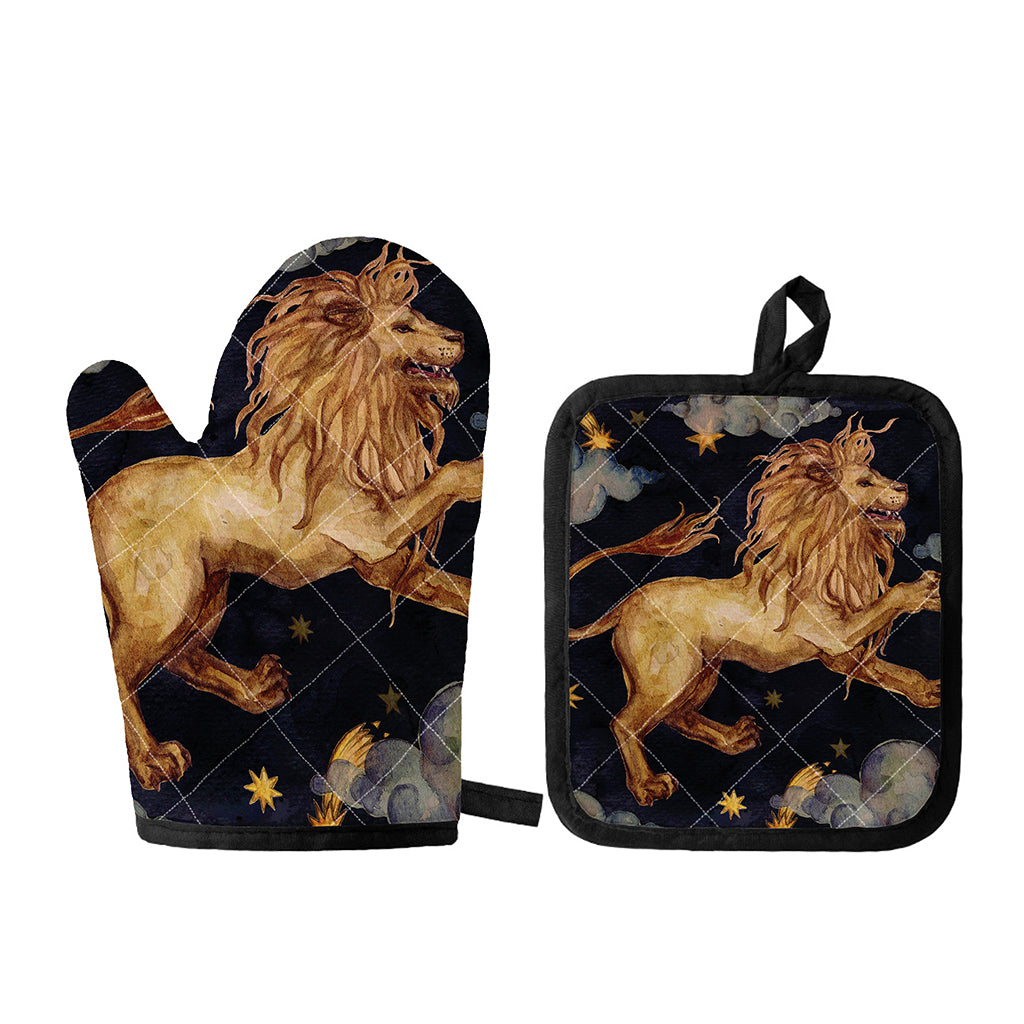 Watercolor Leo Zodiac Sign Print Oven Mitt And Pot Holder Set
