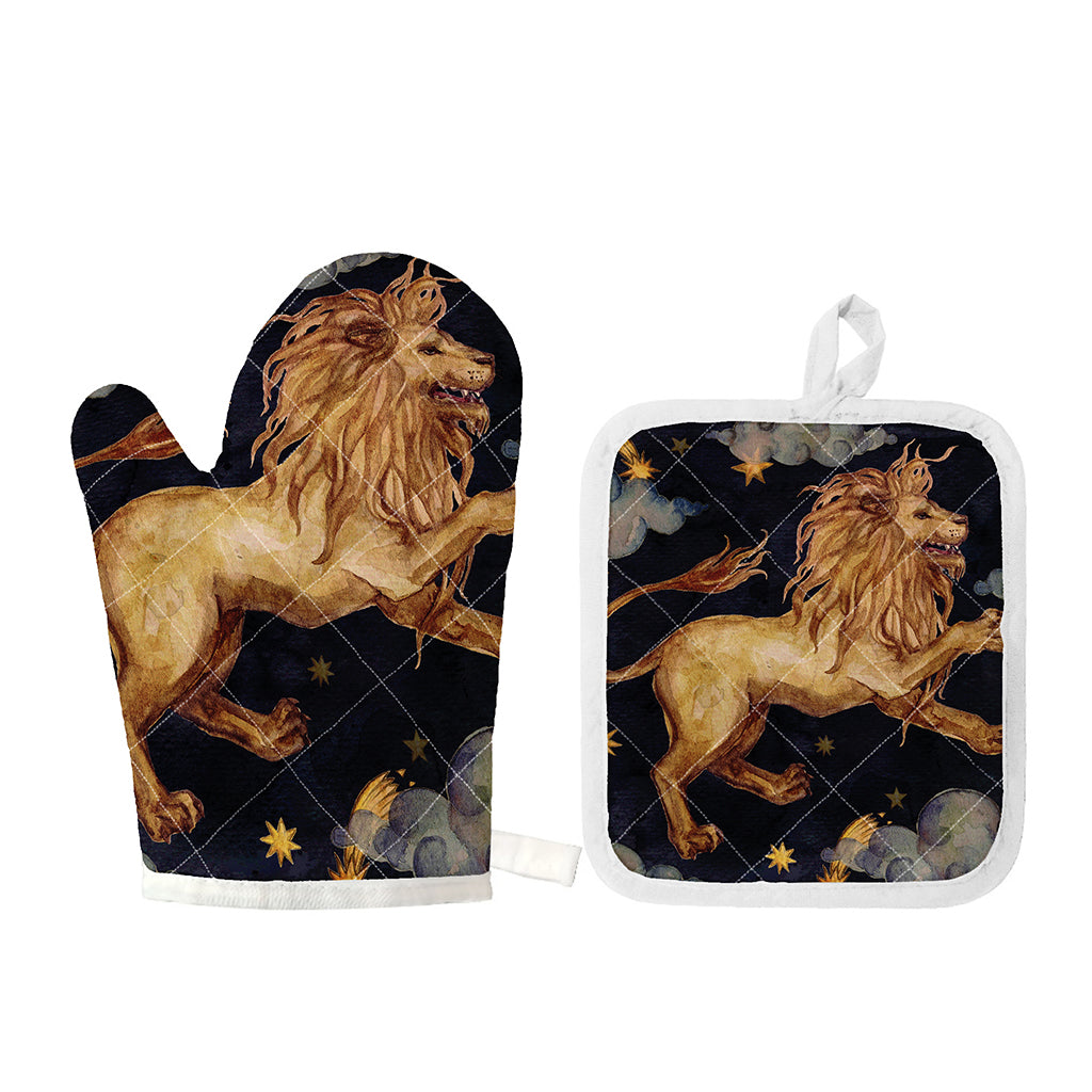 Watercolor Leo Zodiac Sign Print Oven Mitt And Pot Holder Set