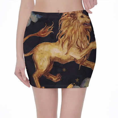 Watercolor Leo Zodiac Sign Print Pencil Mini Skirt