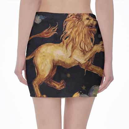 Watercolor Leo Zodiac Sign Print Pencil Mini Skirt