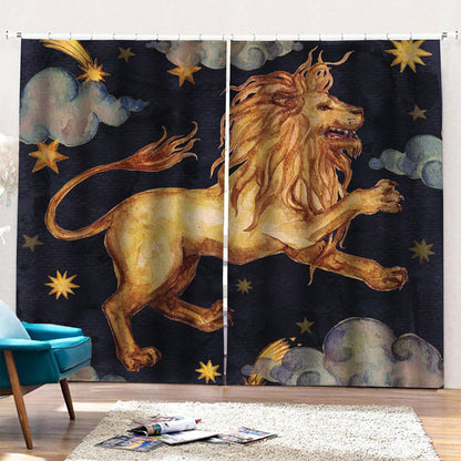 Watercolor Leo Zodiac Sign Print Pencil Pleat Curtains