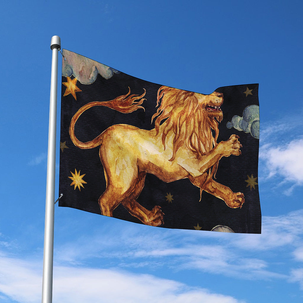 Watercolor Leo Zodiac Sign Print Polyester Flag