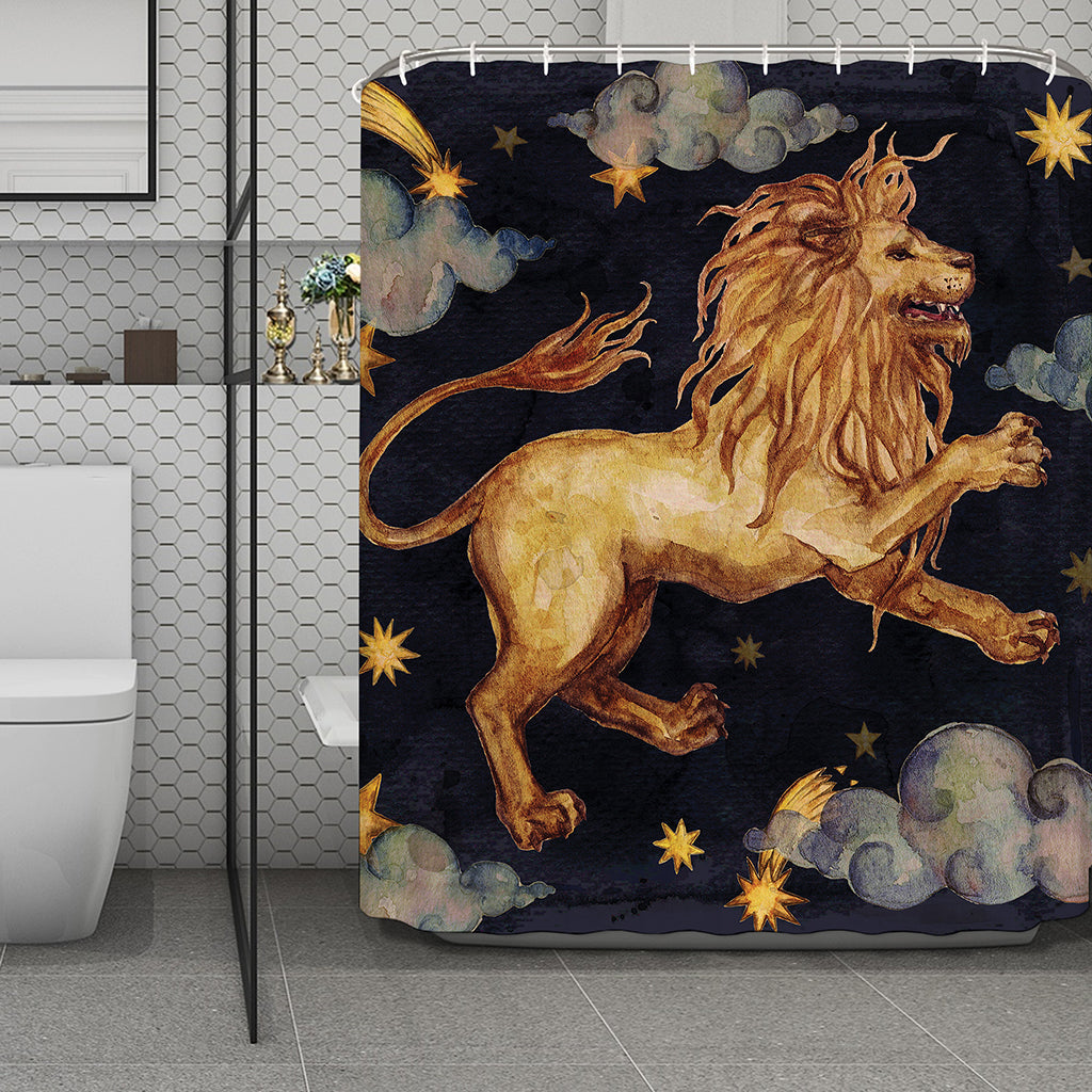 Watercolor Leo Zodiac Sign Print Polyester Shower Curtain