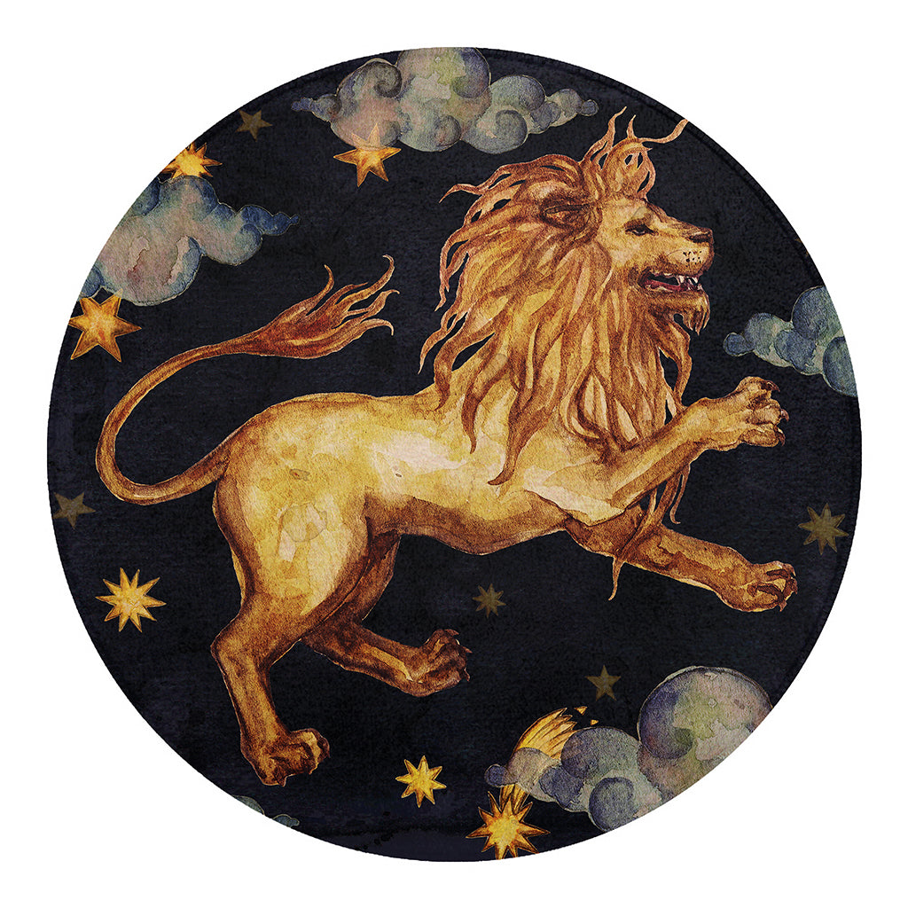 Watercolor Leo Zodiac Sign Print Round Blanket