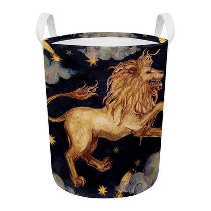 Watercolor Leo Zodiac Sign Print Round Laundry Basket