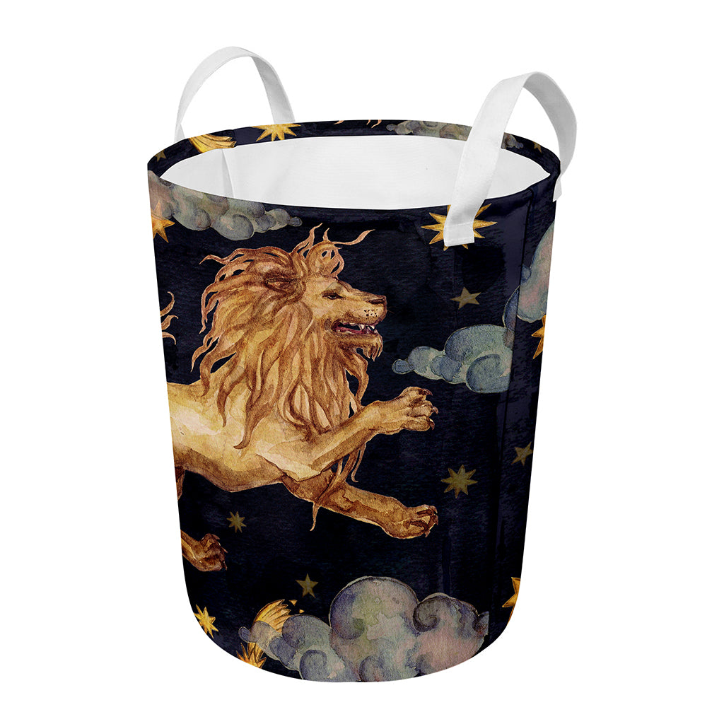 Watercolor Leo Zodiac Sign Print Round Laundry Basket