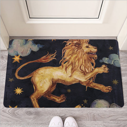 Watercolor Leo Zodiac Sign Print Rubber Doormat