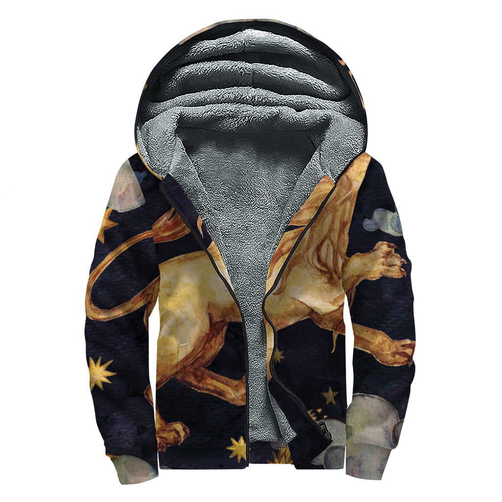 Watercolor Leo Zodiac Sign Print Sherpa Lined Zip Up Hoodie