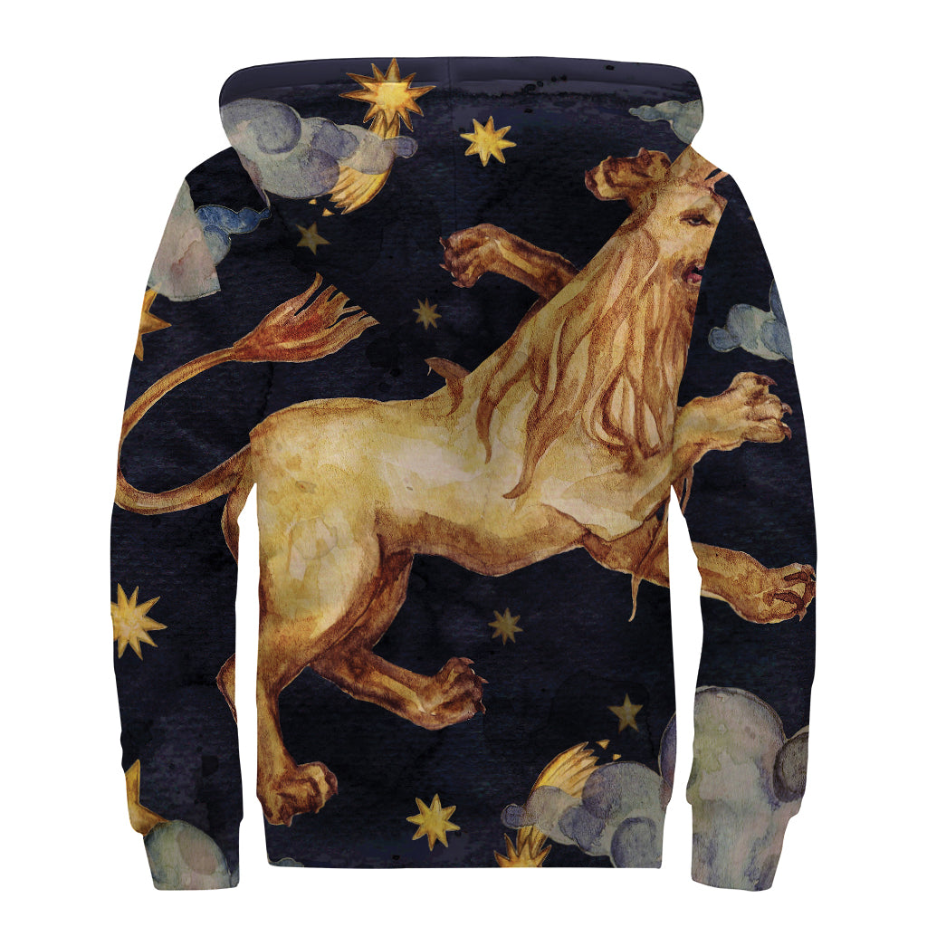 Watercolor Leo Zodiac Sign Print Sherpa Lined Zip Up Hoodie