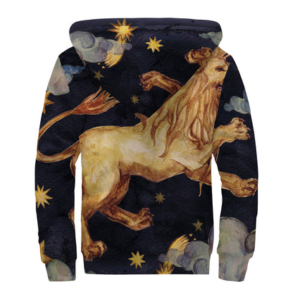 Watercolor Leo Zodiac Sign Print Sherpa Lined Zip Up Hoodie