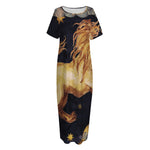 Watercolor Leo Zodiac Sign Print Short Sleeve Long Nightdress