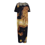 Watercolor Leo Zodiac Sign Print Short Sleeve Long Nightdress