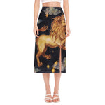 Watercolor Leo Zodiac Sign Print Side Slit Midi Skirt