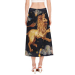 Watercolor Leo Zodiac Sign Print Side Slit Midi Skirt
