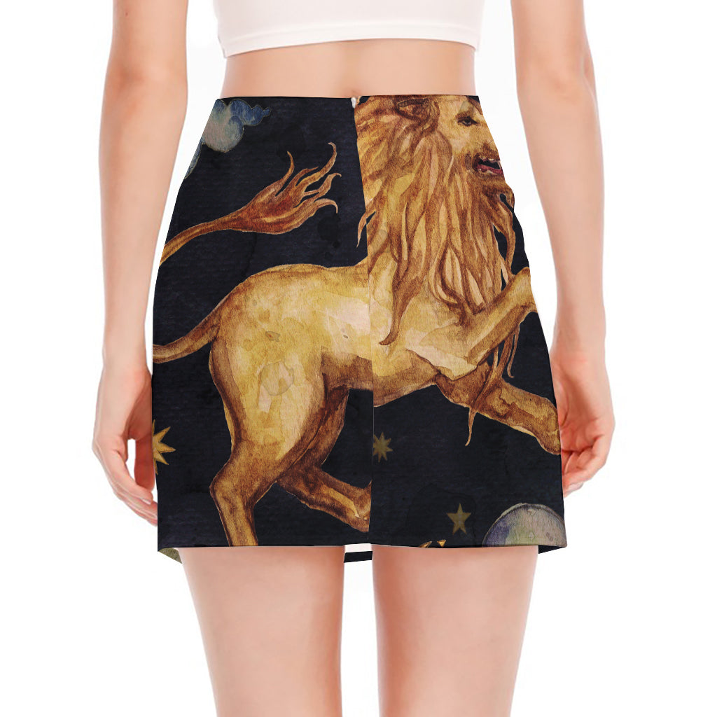 Watercolor Leo Zodiac Sign Print Side Slit Mini Skirt