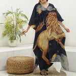 Watercolor Leo Zodiac Sign Print Silk V-Neck Kaftan Dress
