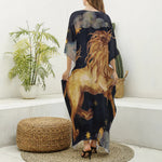 Watercolor Leo Zodiac Sign Print Silk V-Neck Kaftan Dress