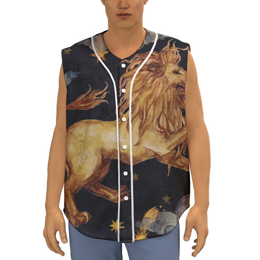 Watercolor Leo Zodiac Sign Print Sleeveless Baseball Jersey