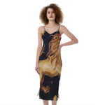Watercolor Leo Zodiac Sign Print Slim Fit Midi Cami Dress