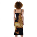 Watercolor Leo Zodiac Sign Print Slim Fit Midi Cami Dress