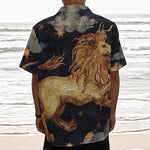Watercolor Leo Zodiac Sign Print Textured Short Sleeve Shirt