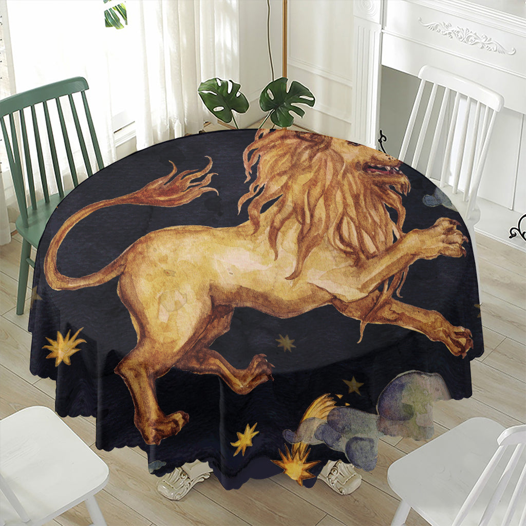 Watercolor Leo Zodiac Sign Print Waterproof Round Tablecloth