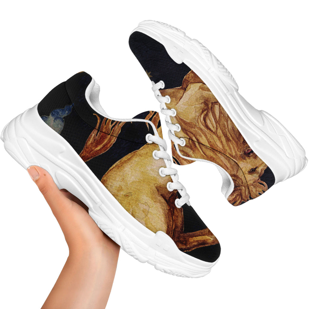 Watercolor Leo Zodiac Sign Print White Chunky Shoes