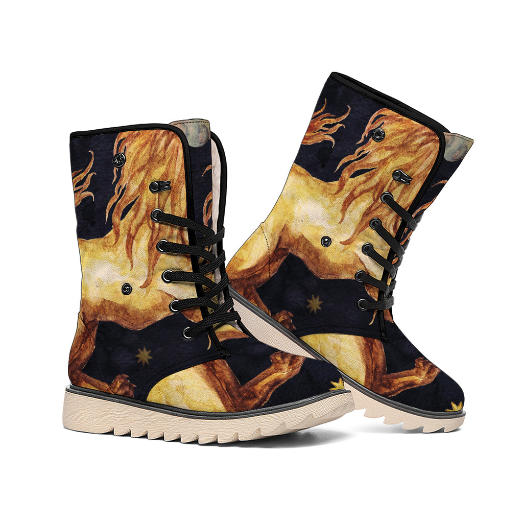 Watercolor Leo Zodiac Sign Print Winter Boots
