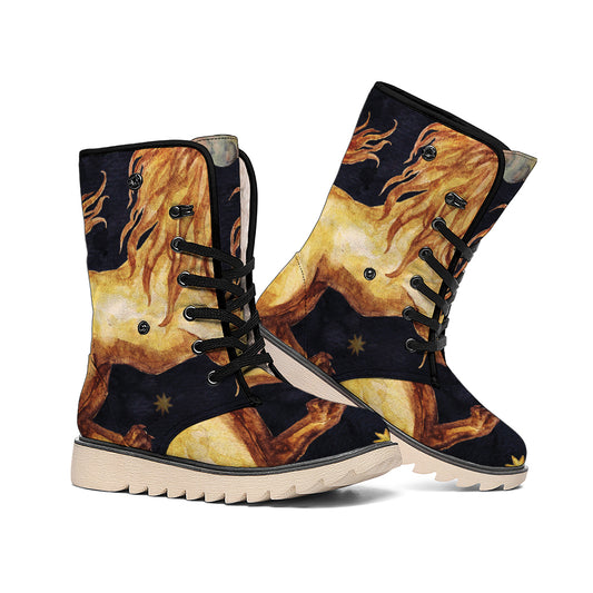 Watercolor Leo Zodiac Sign Print Winter Boots