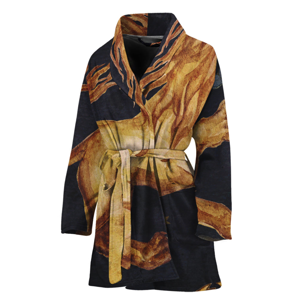Watercolor Leo Zodiac Sign Print Women's Bathrobe