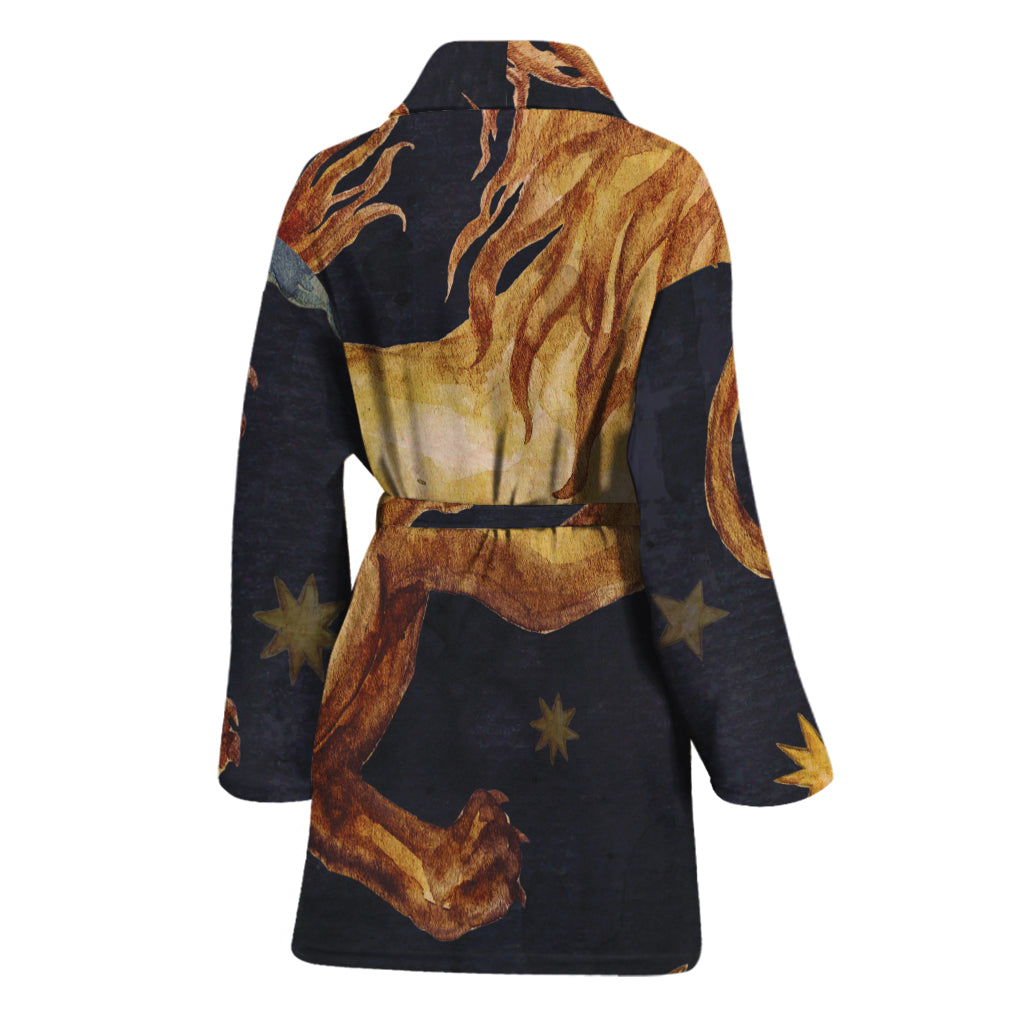 Watercolor Leo Zodiac Sign Print Women's Bathrobe