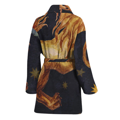 Watercolor Leo Zodiac Sign Print Women's Bathrobe