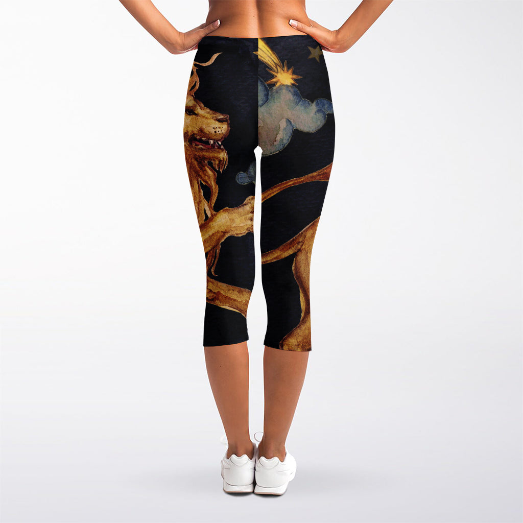 Watercolor Leo Zodiac Sign Print Women's Capri Leggings