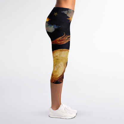 Watercolor Leo Zodiac Sign Print Women's Capri Leggings