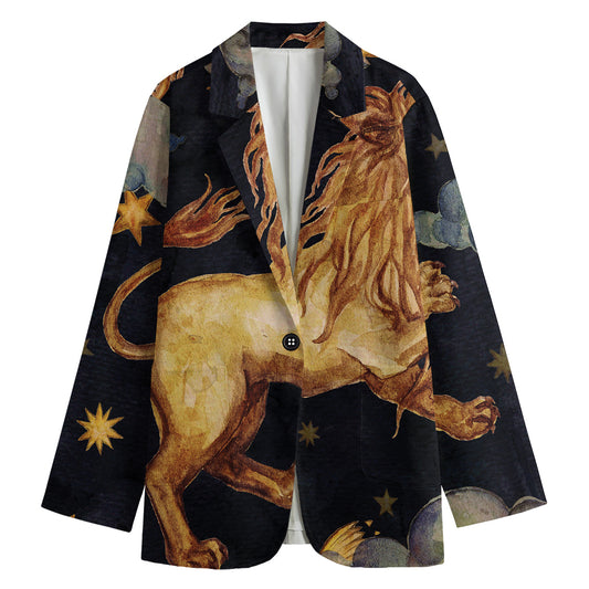 Watercolor Leo Zodiac Sign Print Women's Cotton Blazer