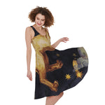 Watercolor Leo Zodiac Sign Print Women's Sleeveless Dress