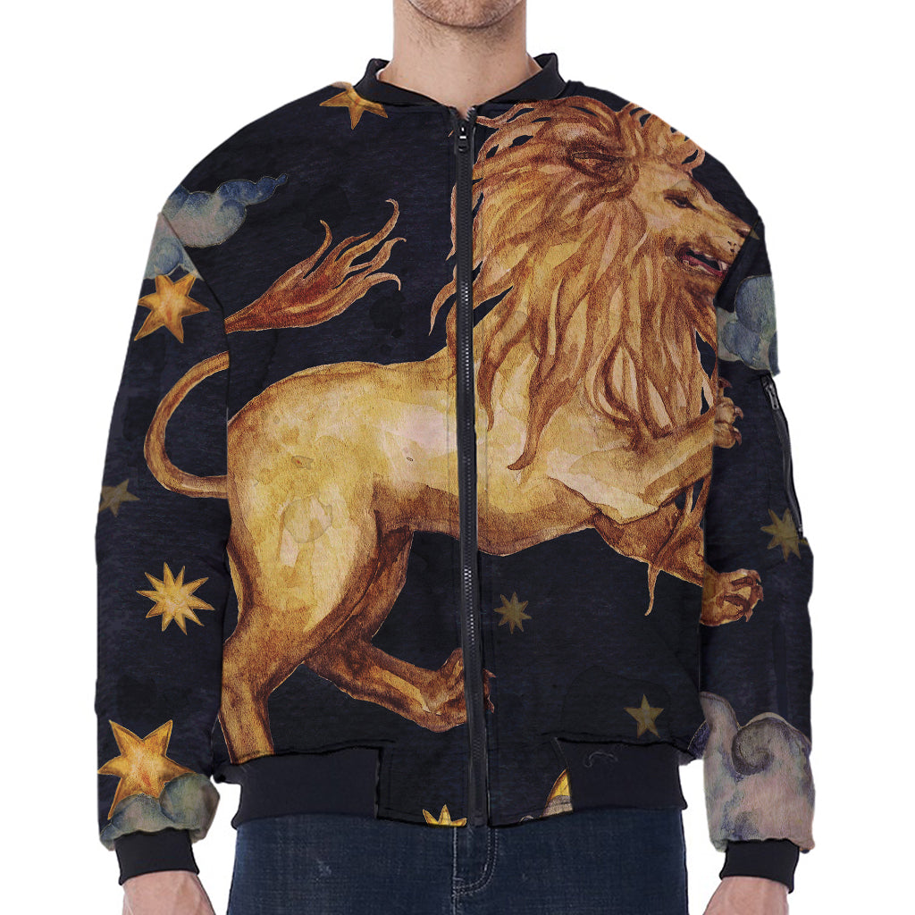 Watercolor Leo Zodiac Sign Print Zip Sleeve Bomber Jacket