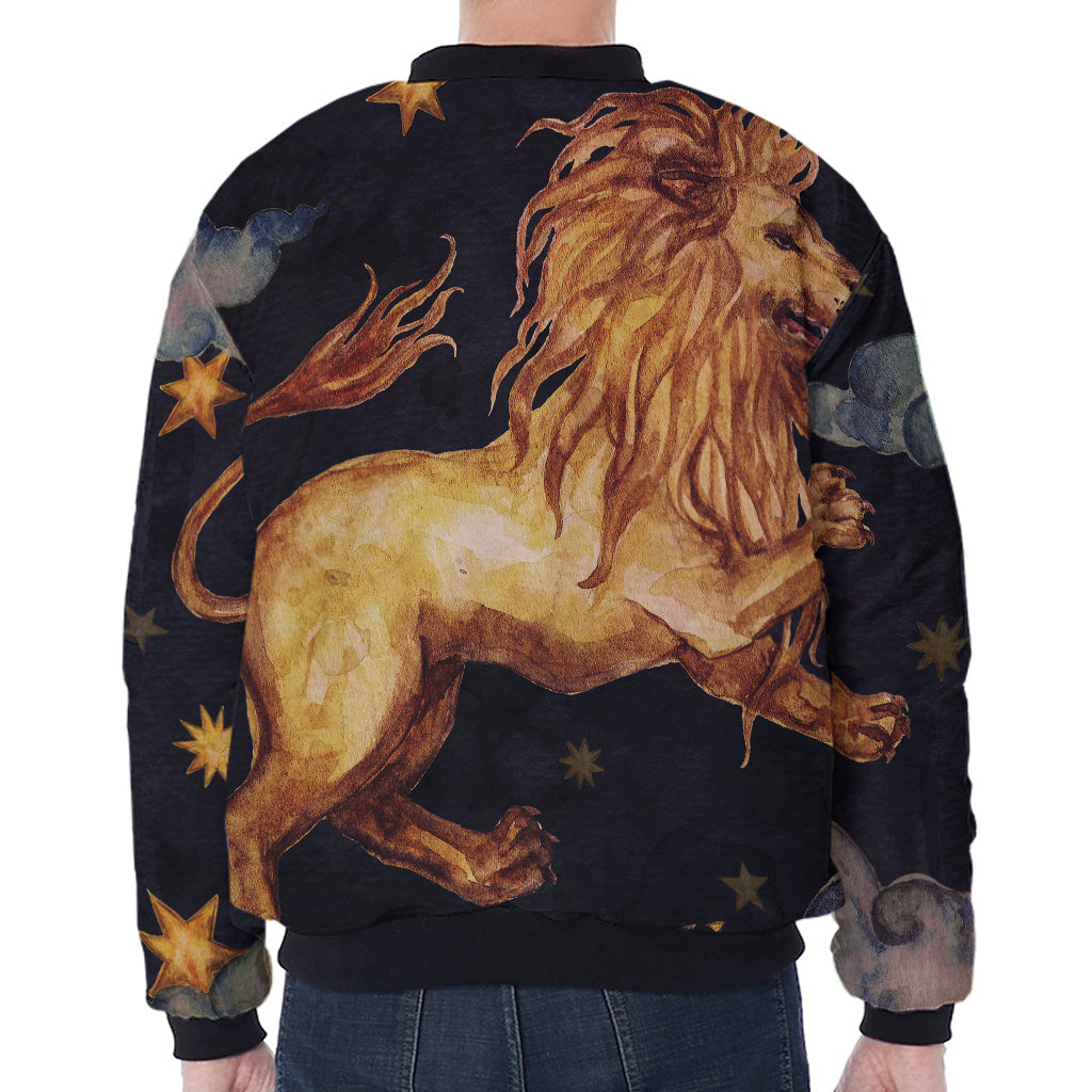 Watercolor Leo Zodiac Sign Print Zip Sleeve Bomber Jacket