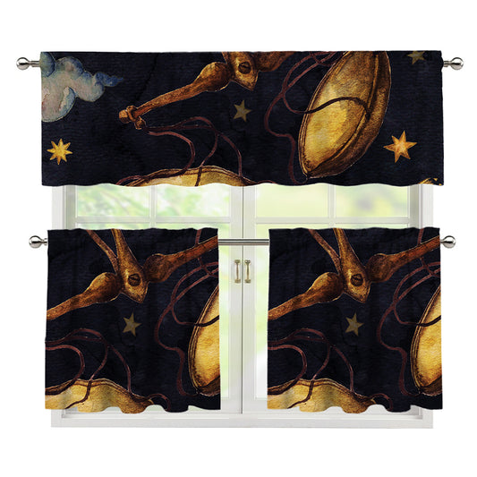 Watercolor Libra Zodiac Sign Print 3 Piece Kitchen Curtains