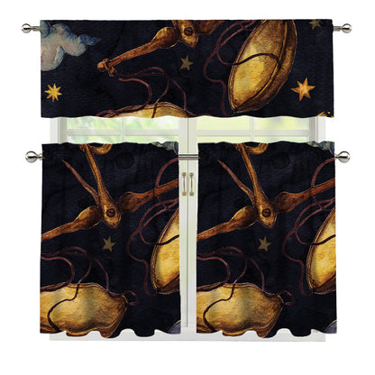 Watercolor Libra Zodiac Sign Print 3 Piece Kitchen Curtains