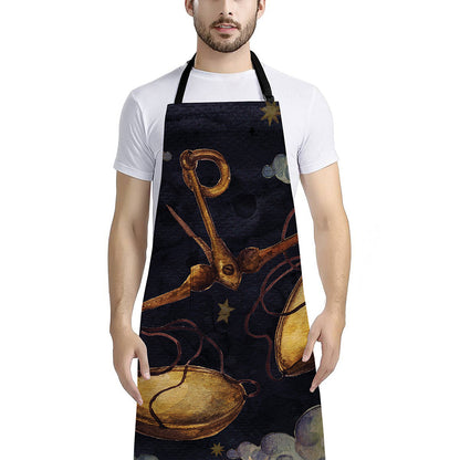 Watercolor Libra Zodiac Sign Print Bib Apron With Pocket