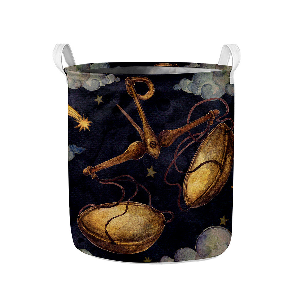 Watercolor Libra Zodiac Sign Print Collapsible Laundry Basket