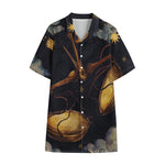 Watercolor Libra Zodiac Sign Print Cotton Hawaiian Shirt