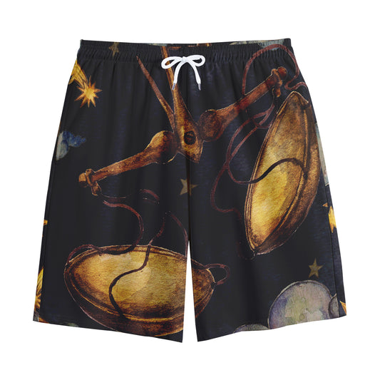 Watercolor Libra Zodiac Sign Print Cotton Shorts