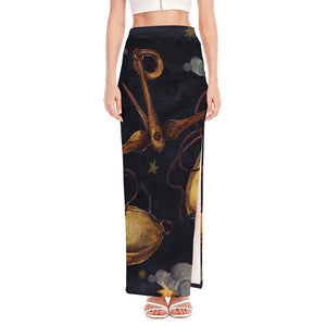 Watercolor Libra Zodiac Sign Print High Slit Maxi Skirt