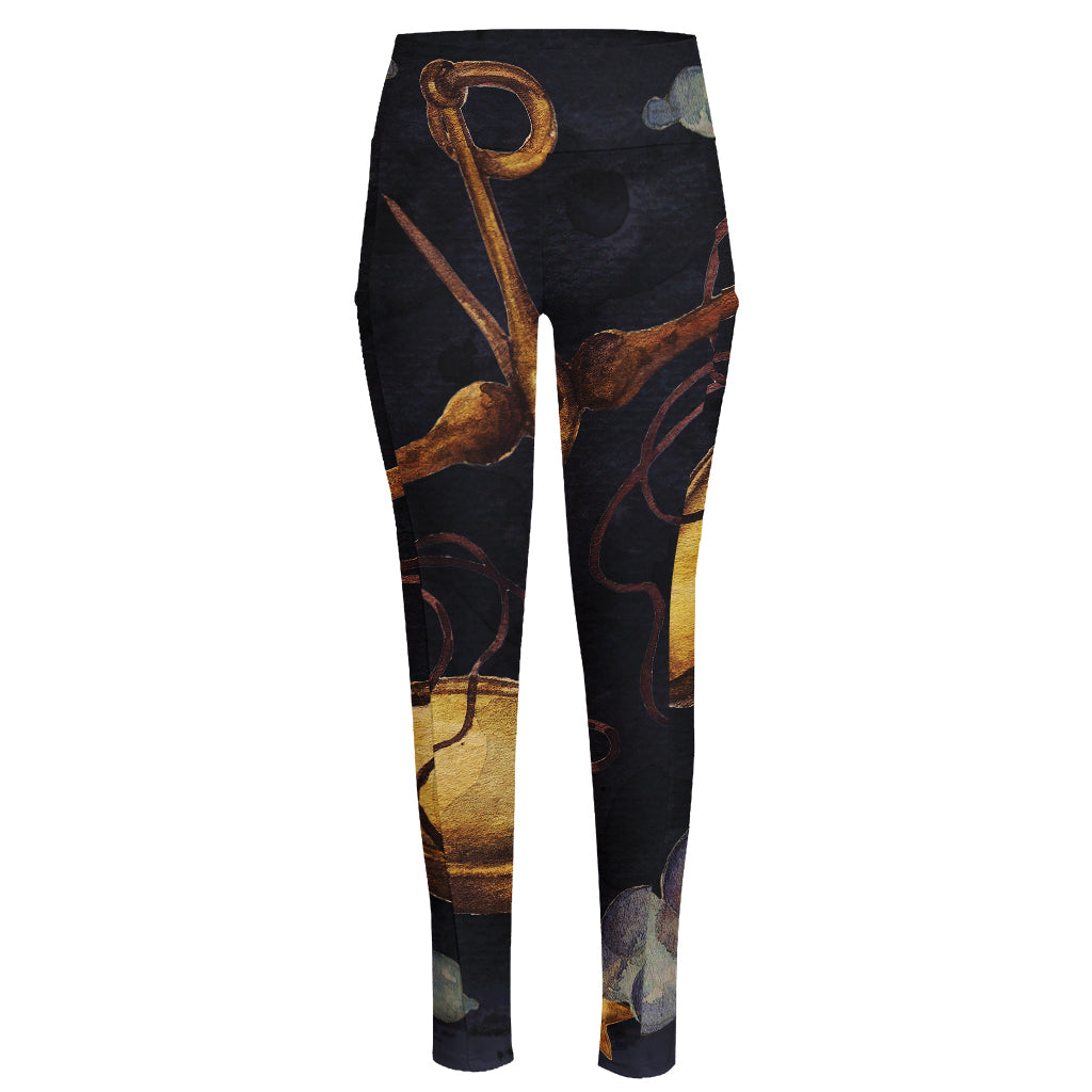 Watercolor Libra Zodiac Sign Print High-Waisted Pocket Leggings